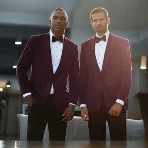 MEN'S ALLURE AUBERGINE VELVET SHAWL LAPEL SLIM FIT DINNER JACKET 36L.